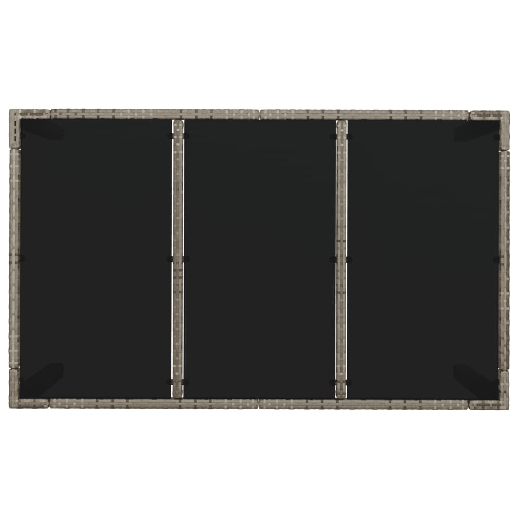 Tuintafel met glazen blad 150x90x75 cm poly rattan grijs