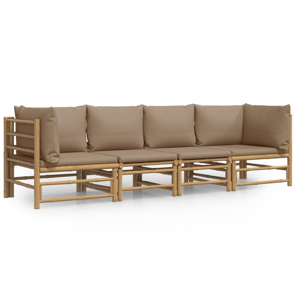 4-delige Loungeset met kussens bamboe taupe