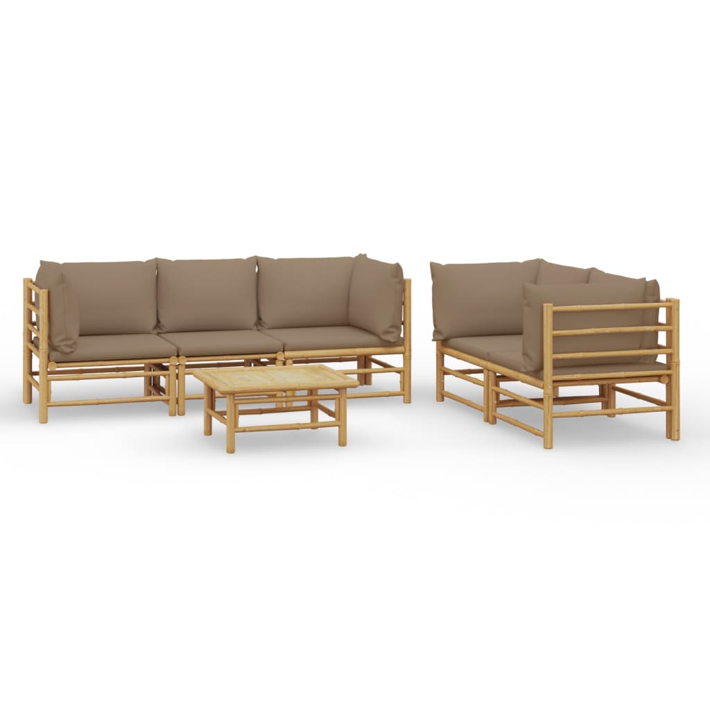 6-delige Loungeset met kussens bamboe taupe