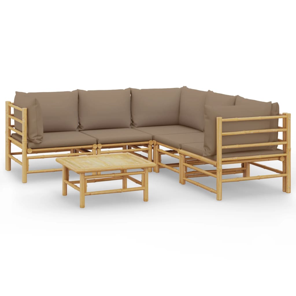 6-delige Loungeset met kussens bamboe taupe