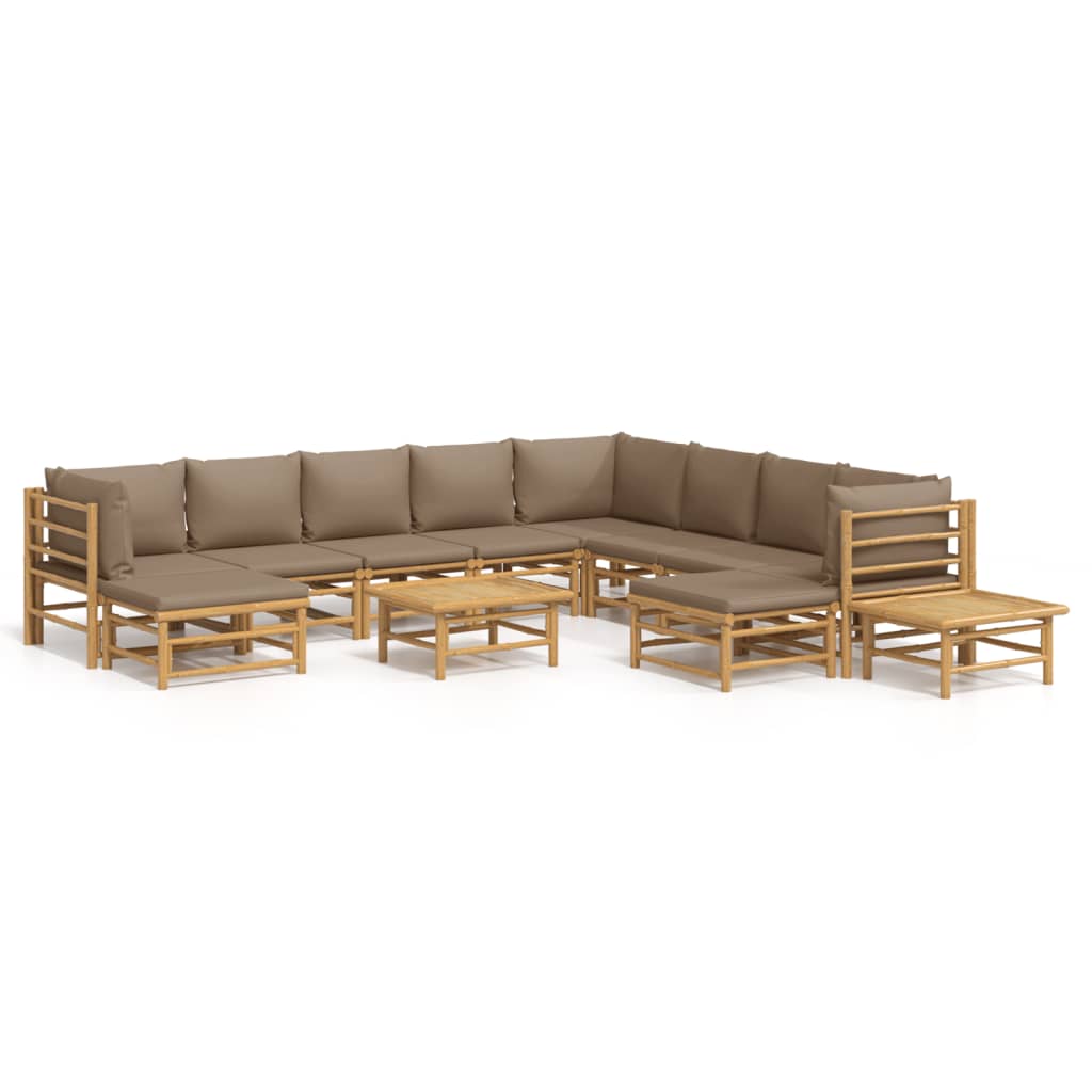 12-delige Loungeset met kussens bamboe taupe