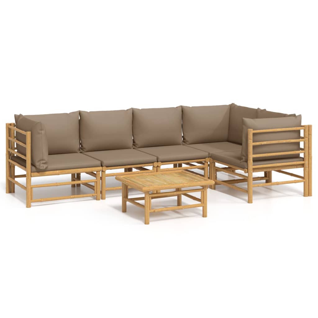 6-delige Loungeset met kussens bamboe taupe