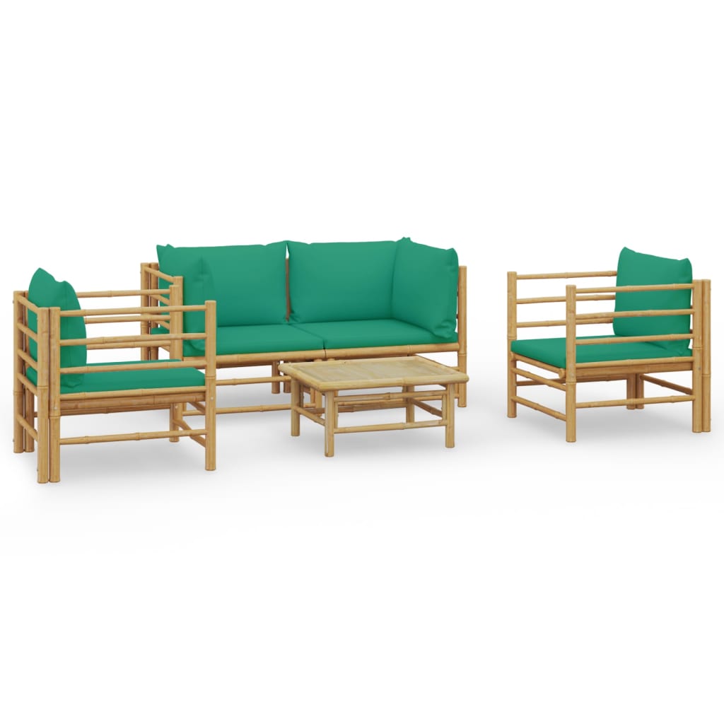 5-delige Loungeset met kussens bamboe groen