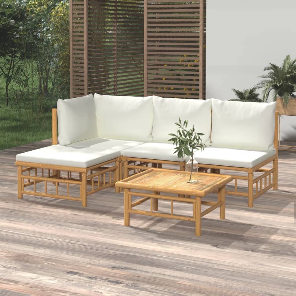 5-delige Loungeset met kussens bamboe crèmewit