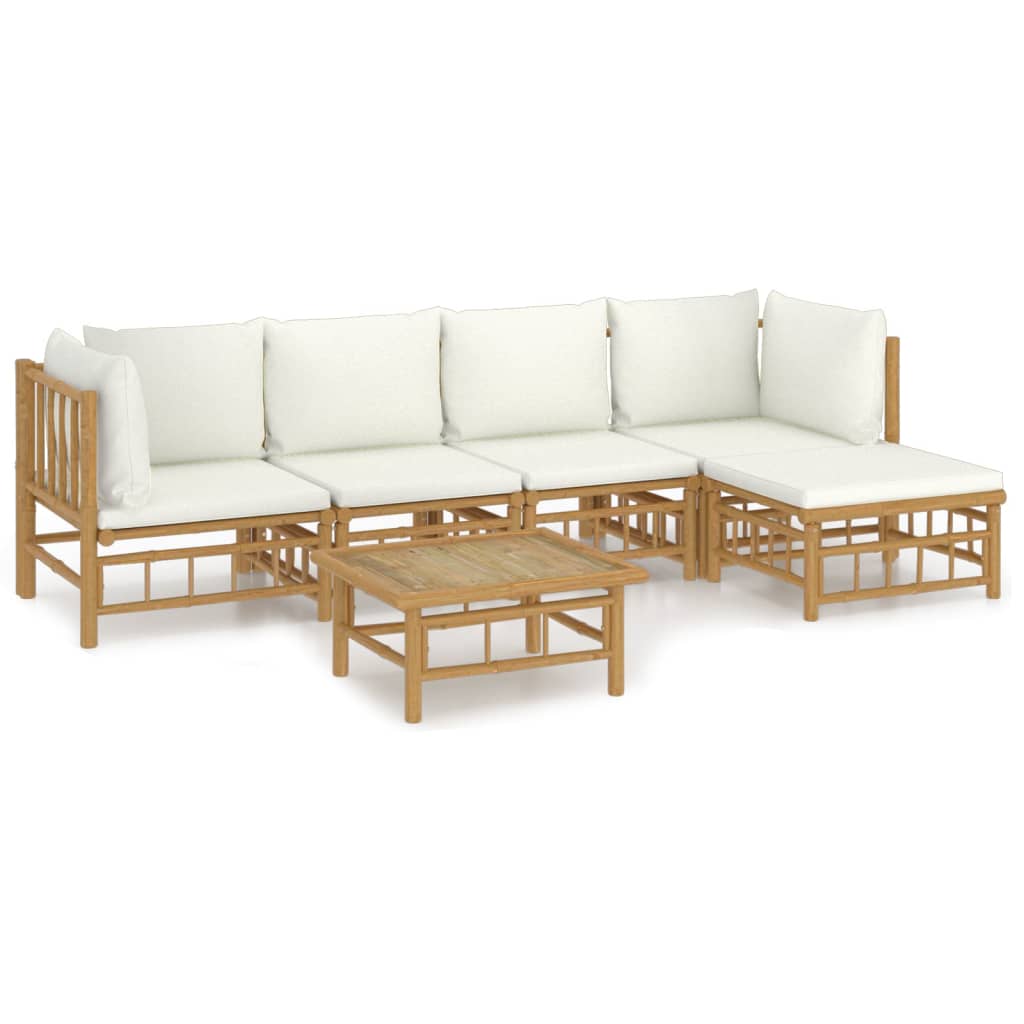 6-delige Loungeset met kussens bamboe crèmewit