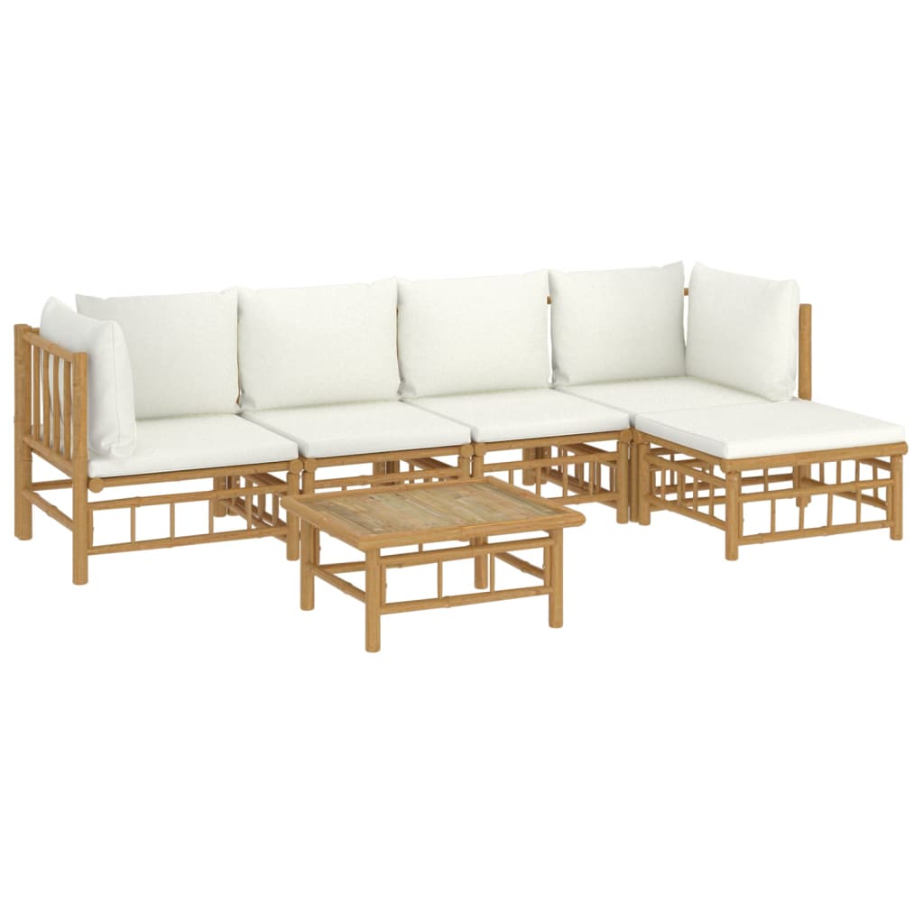 6-delige Loungeset met kussens bamboe crèmewit