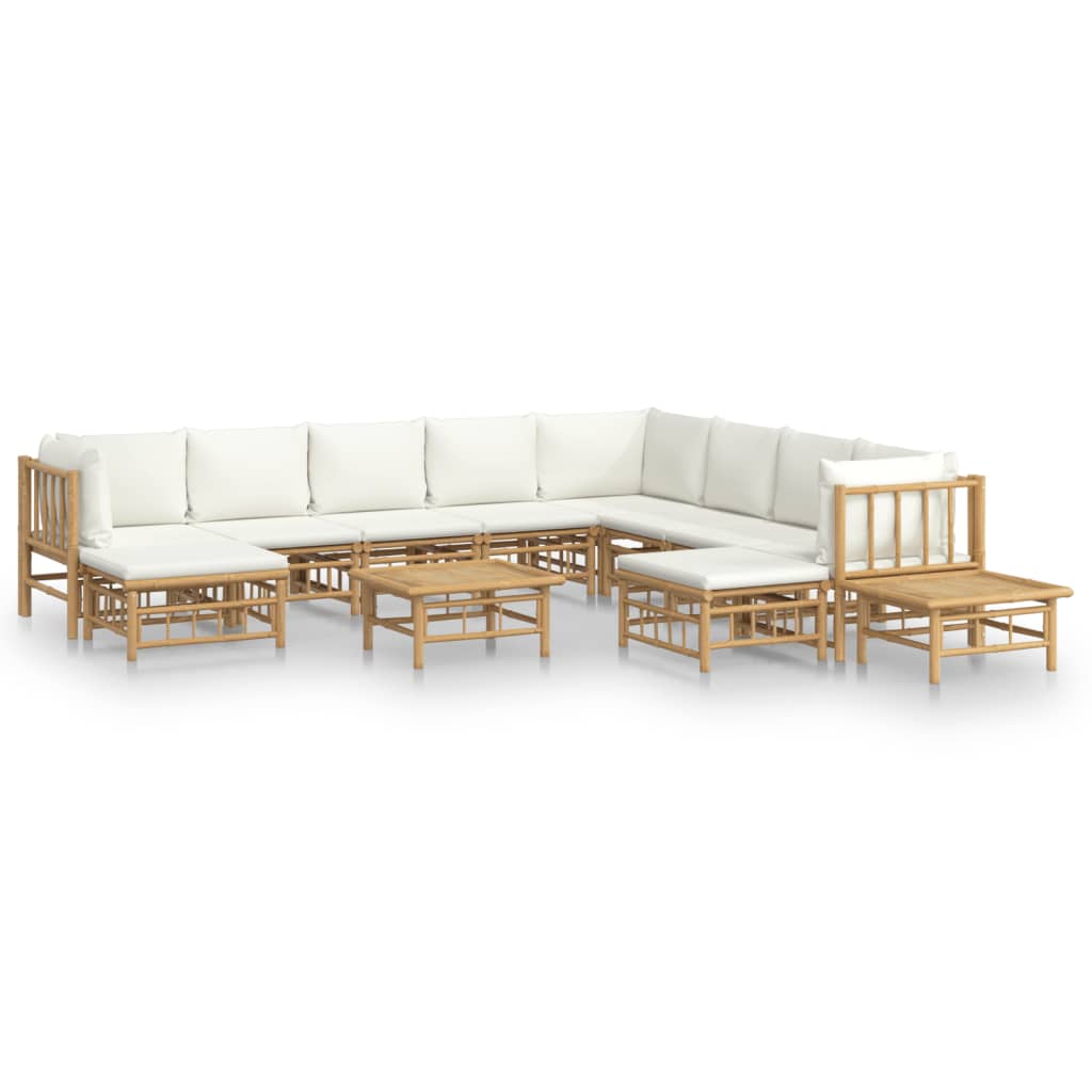12-delige Loungeset met kussens bamboe crèmewit