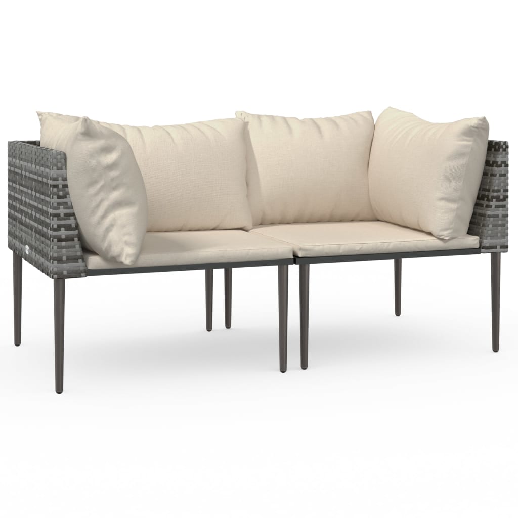 Tuinhoekbanken met kussens 2 st poly rattan grijs
