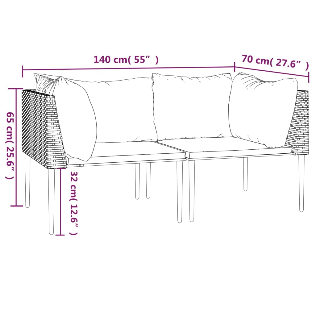Tuinhoekbanken met kussens 2 st poly rattan grijs