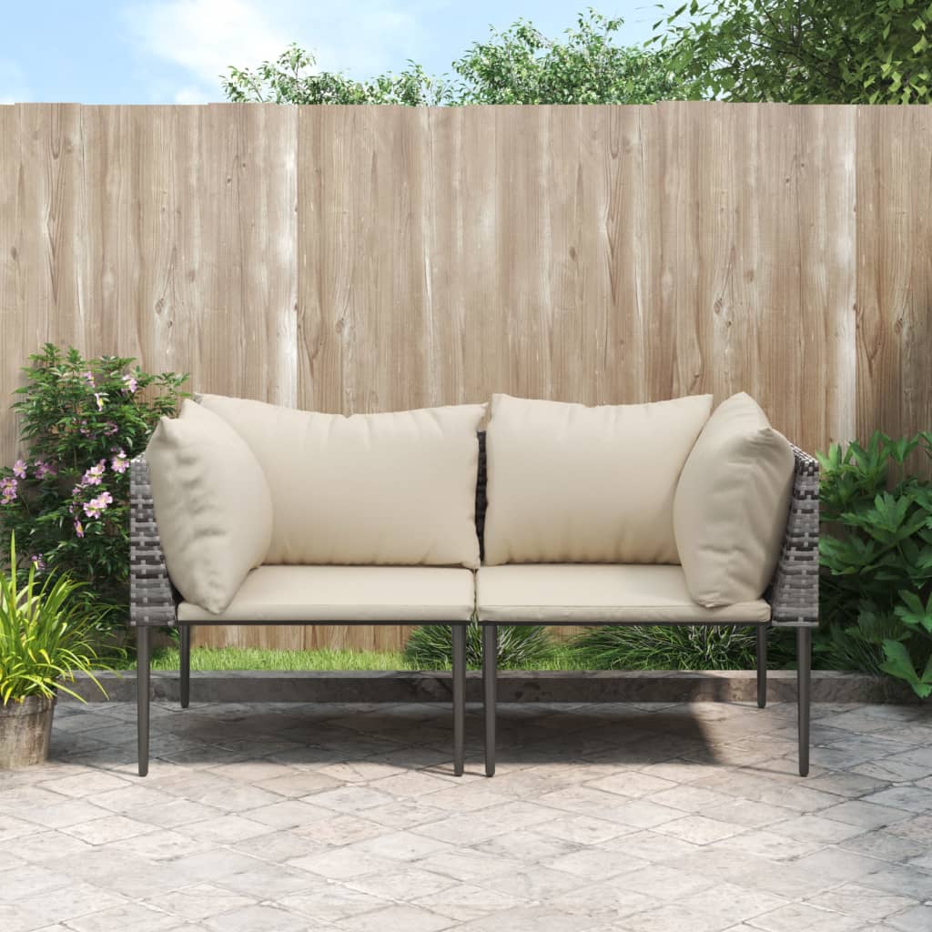 Tuinhoekbanken met kussens 2 st poly rattan grijs