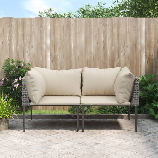 Tuinhoekbanken met kussens 2 st poly rattan grijs