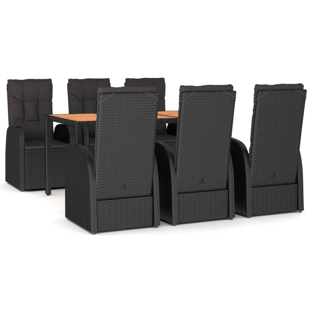7-delige Tuinset met kussens poly rattan zwart