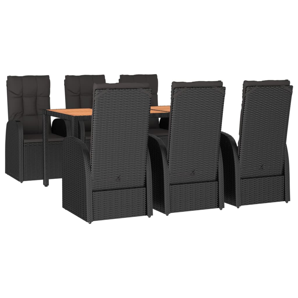 7-delige Tuinset met kussens poly rattan zwart