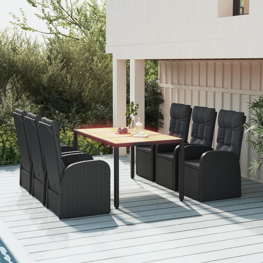 7-delige Tuinset met kussens poly rattan zwart