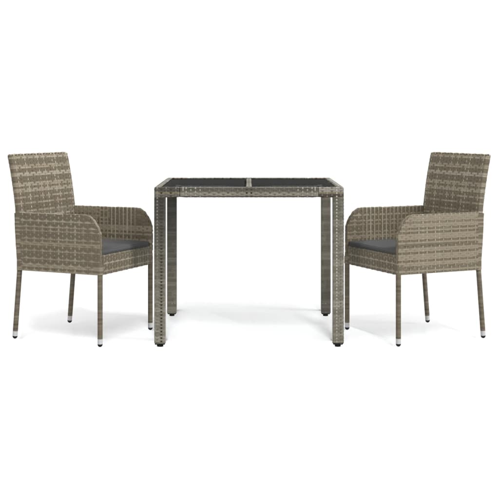 3-delige Tuinset met kussens poly rattan grijs