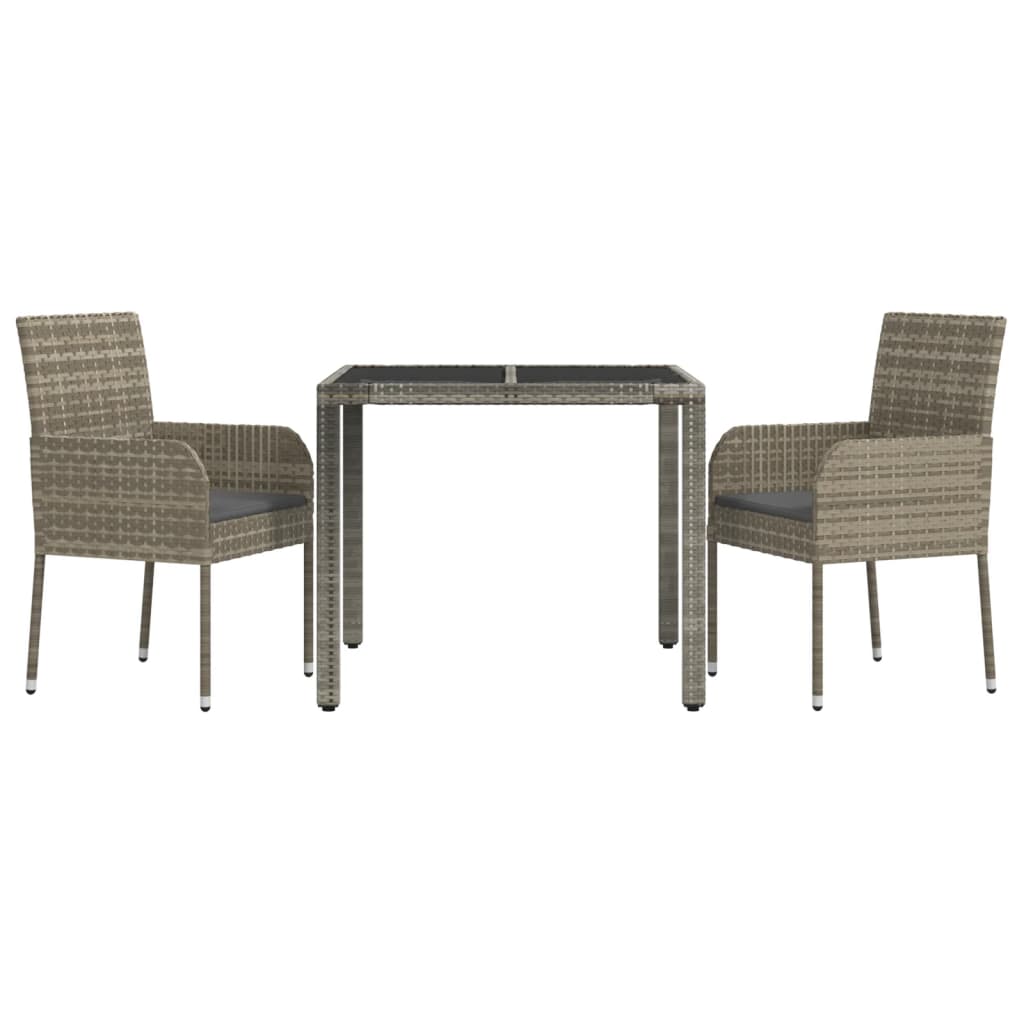 3-delige Tuinset met kussens poly rattan grijs