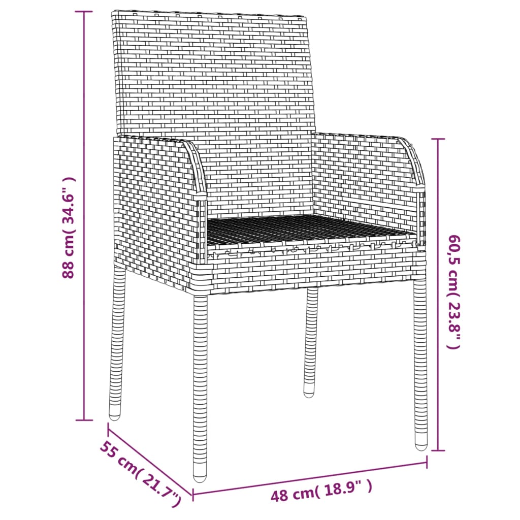 3-delige Tuinset met kussens poly rattan grijs