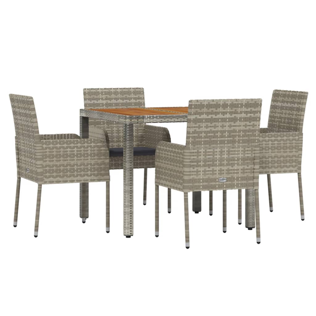 5-delige Tuinset met kussens poly rattan grijs