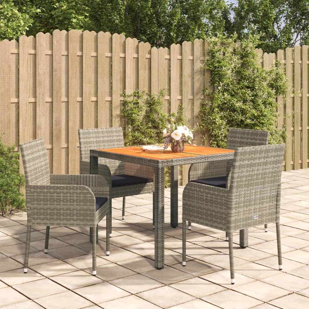 5-delige Tuinset met kussens poly rattan grijs