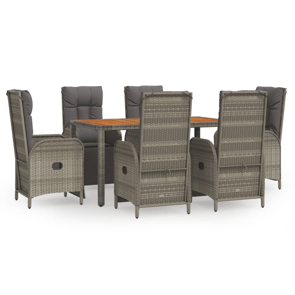 7-delige Tuinset met kussens poly rattan grijs