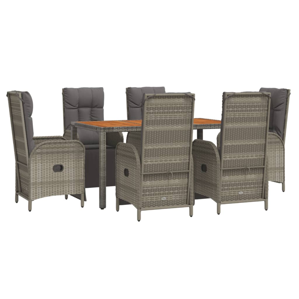 7-delige Tuinset met kussens poly rattan grijs