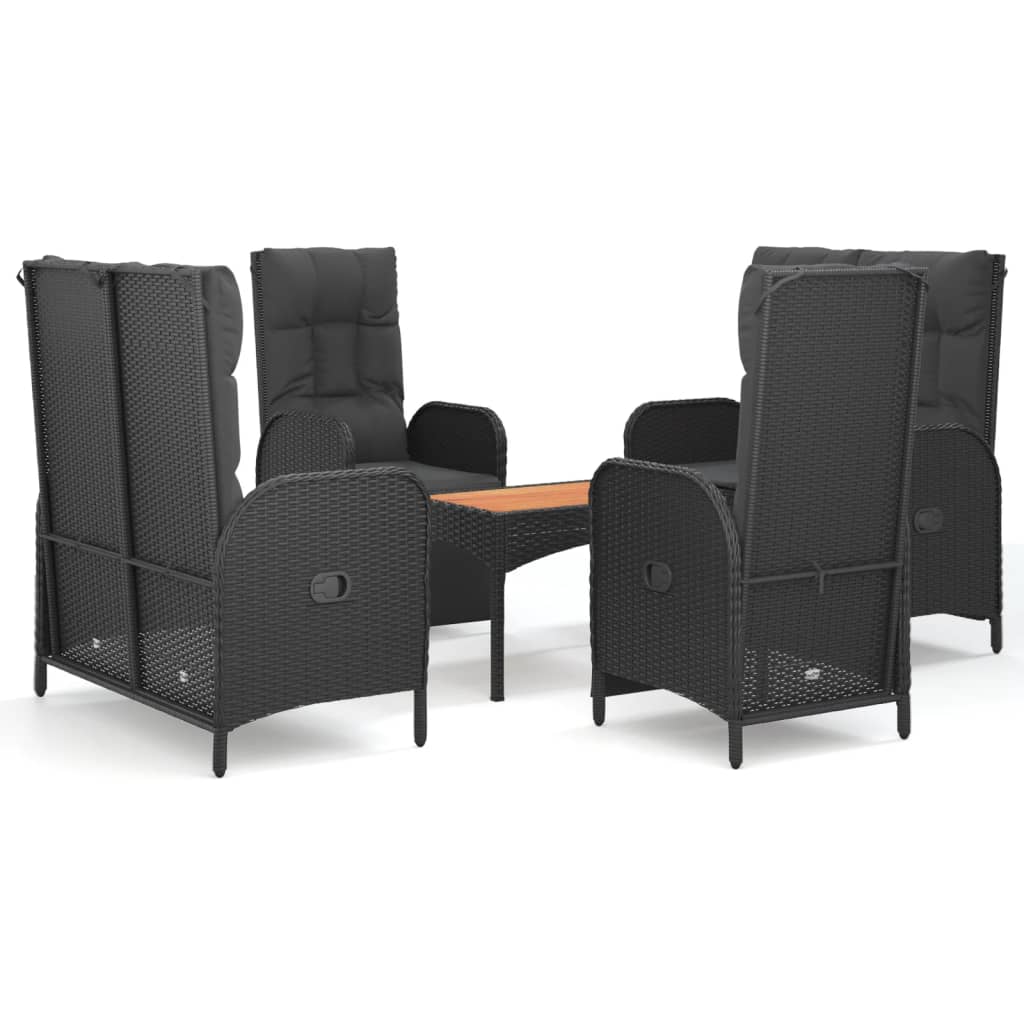 5-delige Tuinset met kussens poly rattan zwart