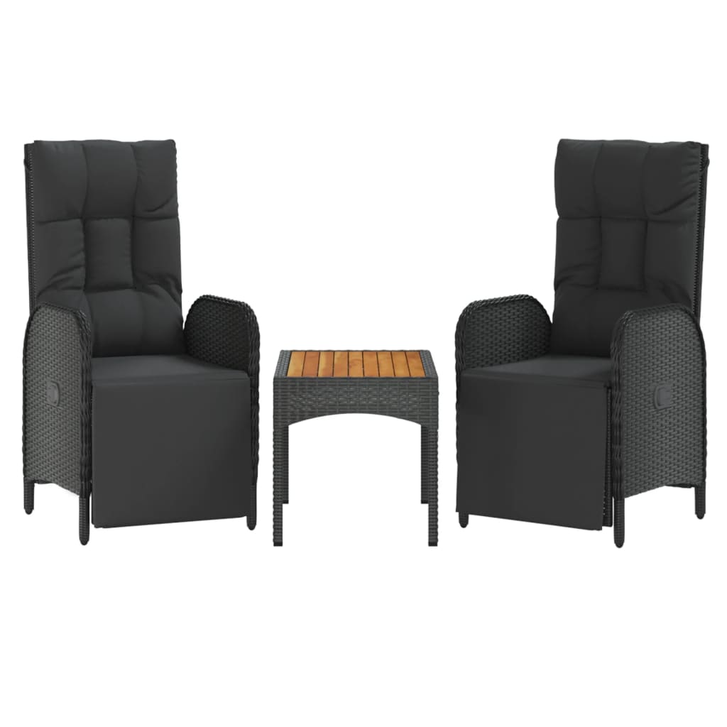 5-delige Tuinset met kussens poly rattan zwart