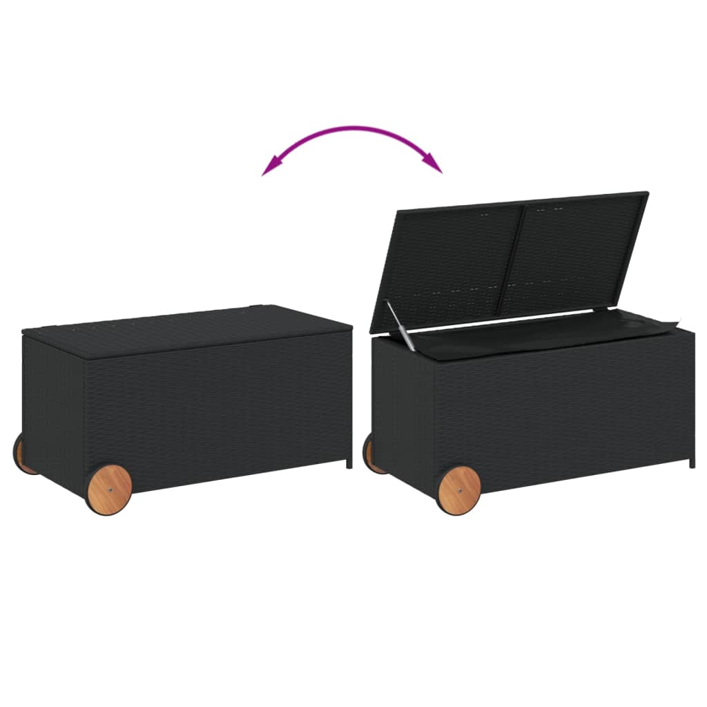 Tuinbox met wielen 190 L poly rattan zwart