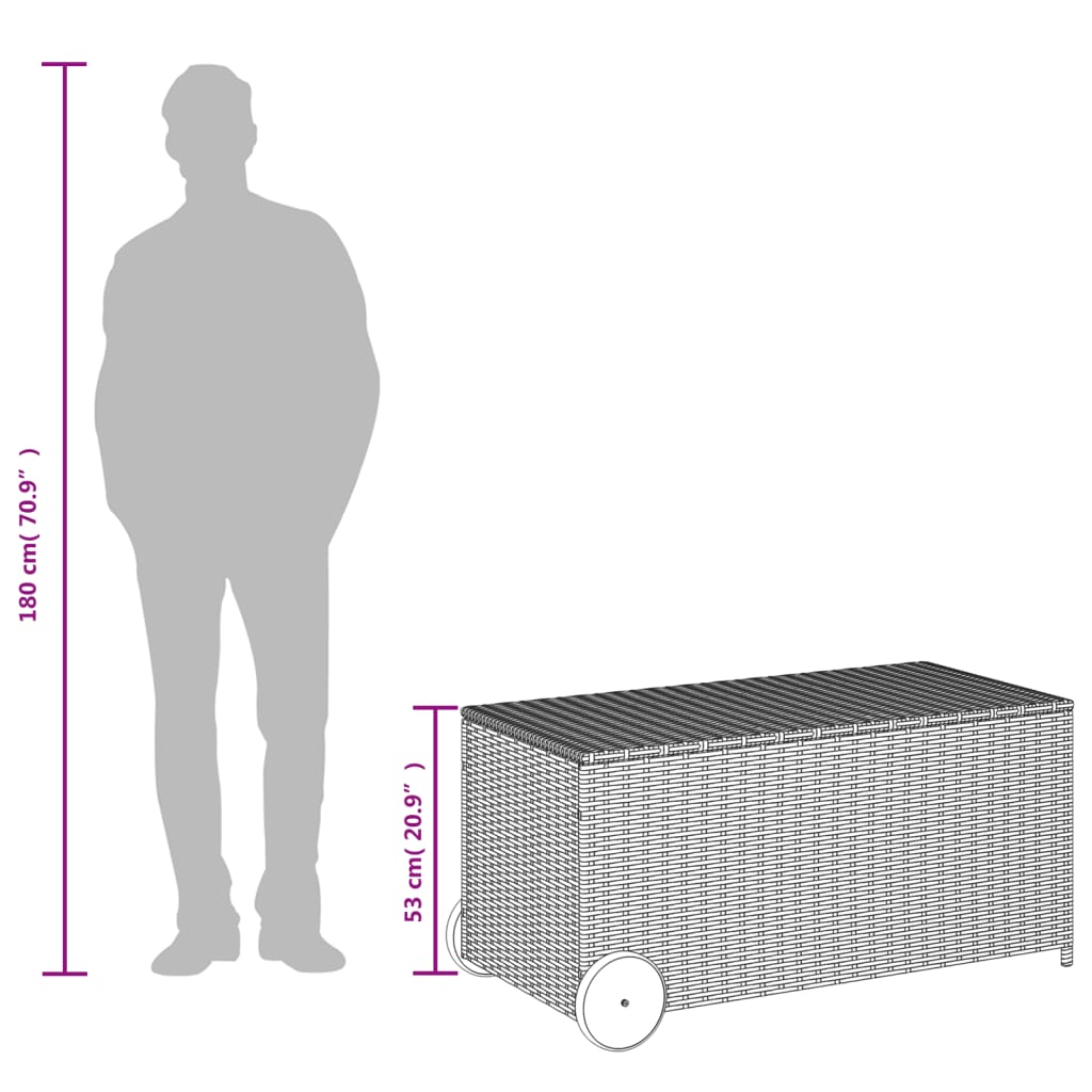 Tuinbox met wielen 190 L poly rattan zwart