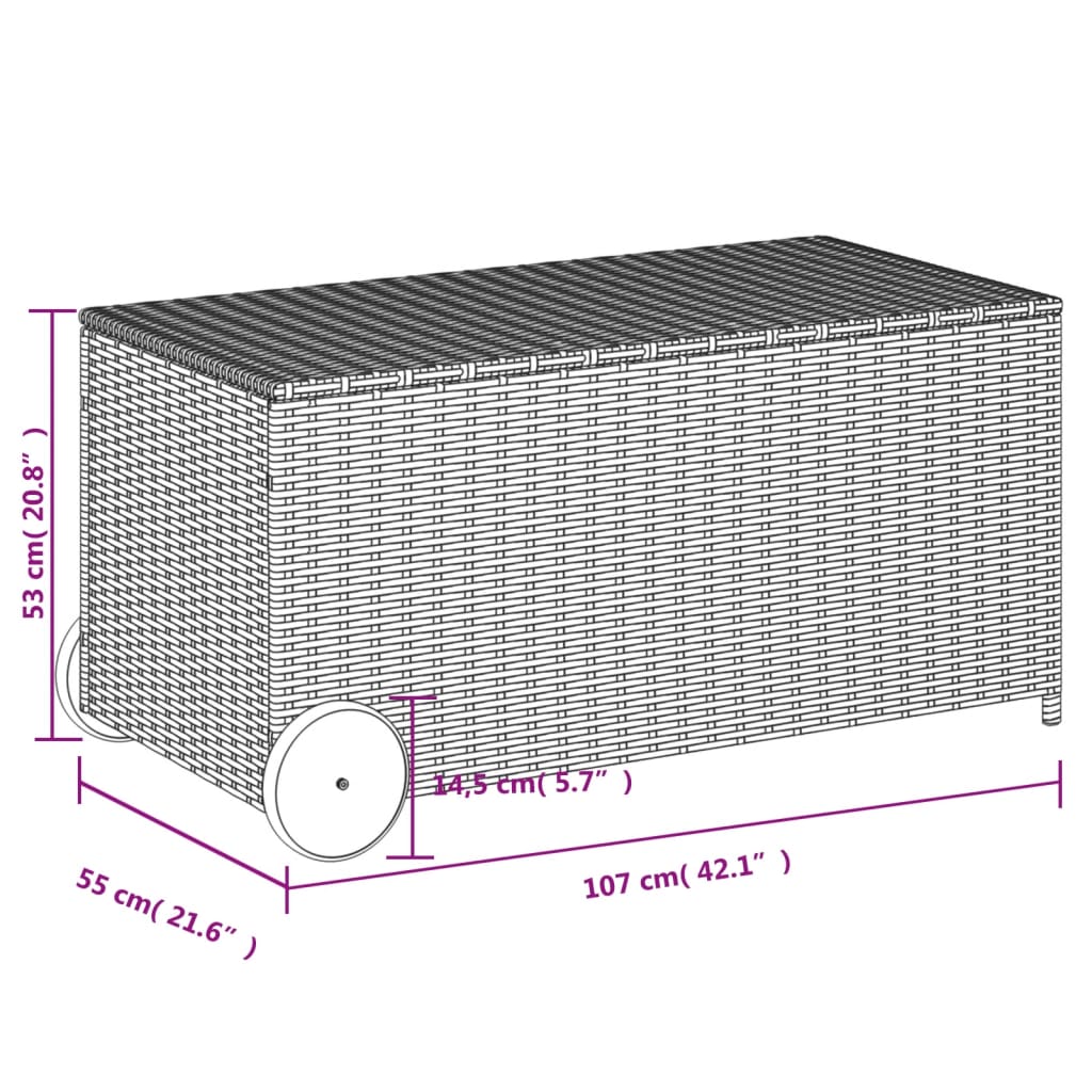 Tuinbox met wielen 190 L poly rattan zwart