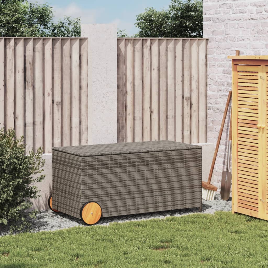 Tuinbox met wielen 190 L poly rattan grijs