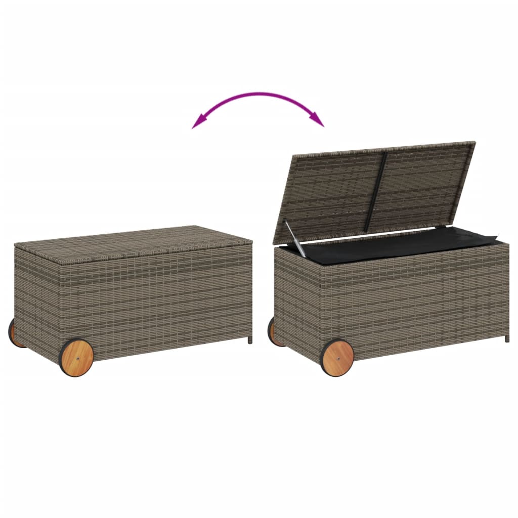 Tuinbox met wielen 190 L poly rattan grijs