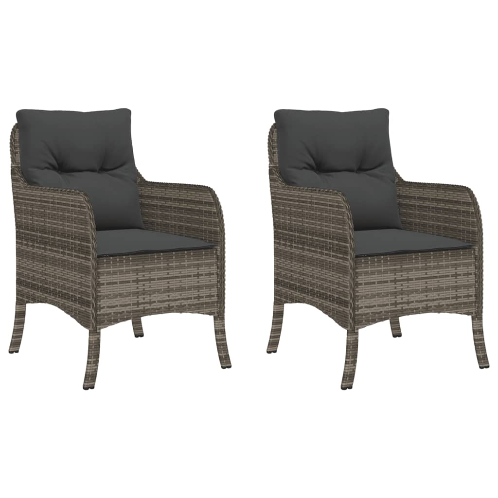 Tuinstoelen 2 st met kussens poly rattan grijs