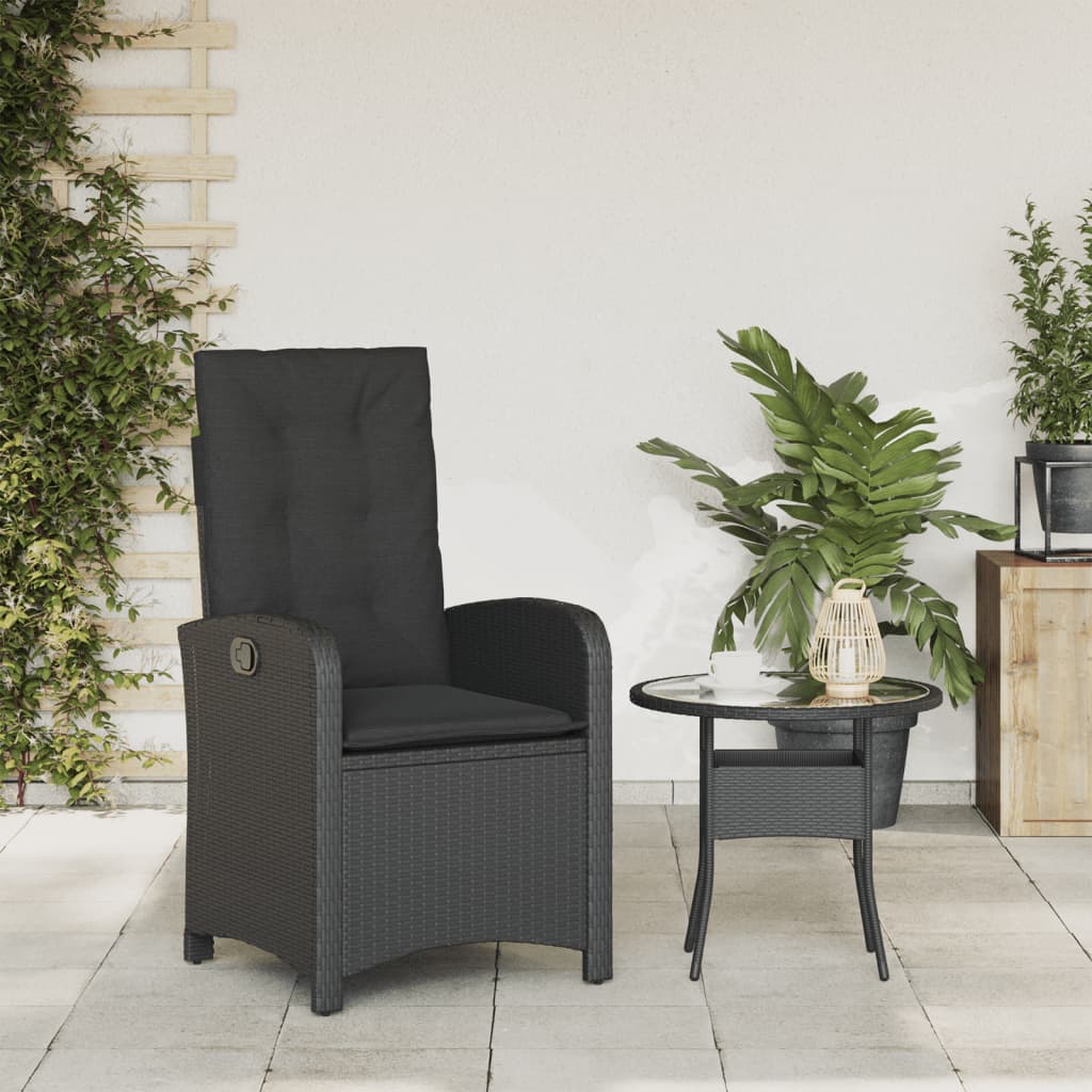 Tuinstoel verstelbaar met kussens poly rattan zwart