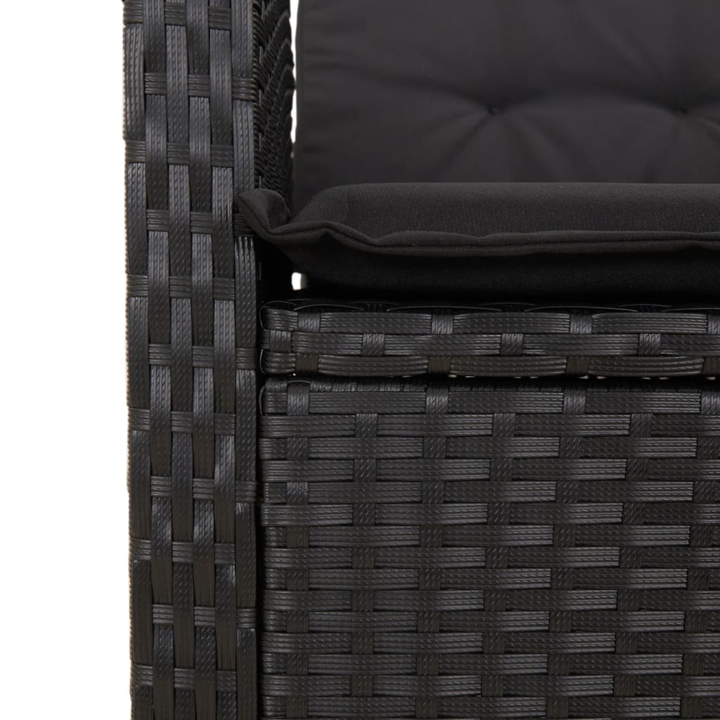 Tuinstoel verstelbaar met kussens poly rattan zwart