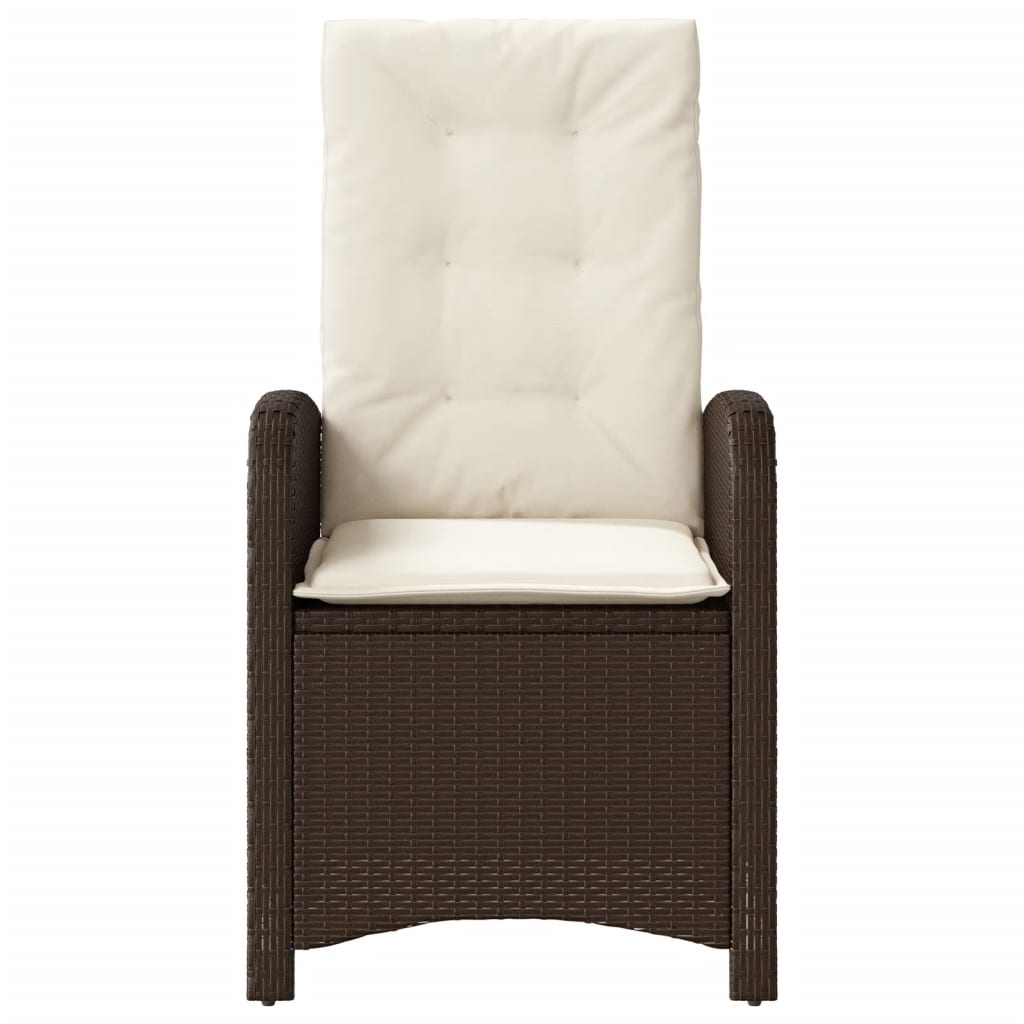 Tuinstoel verstelbaar met kussens poly rattan bruin