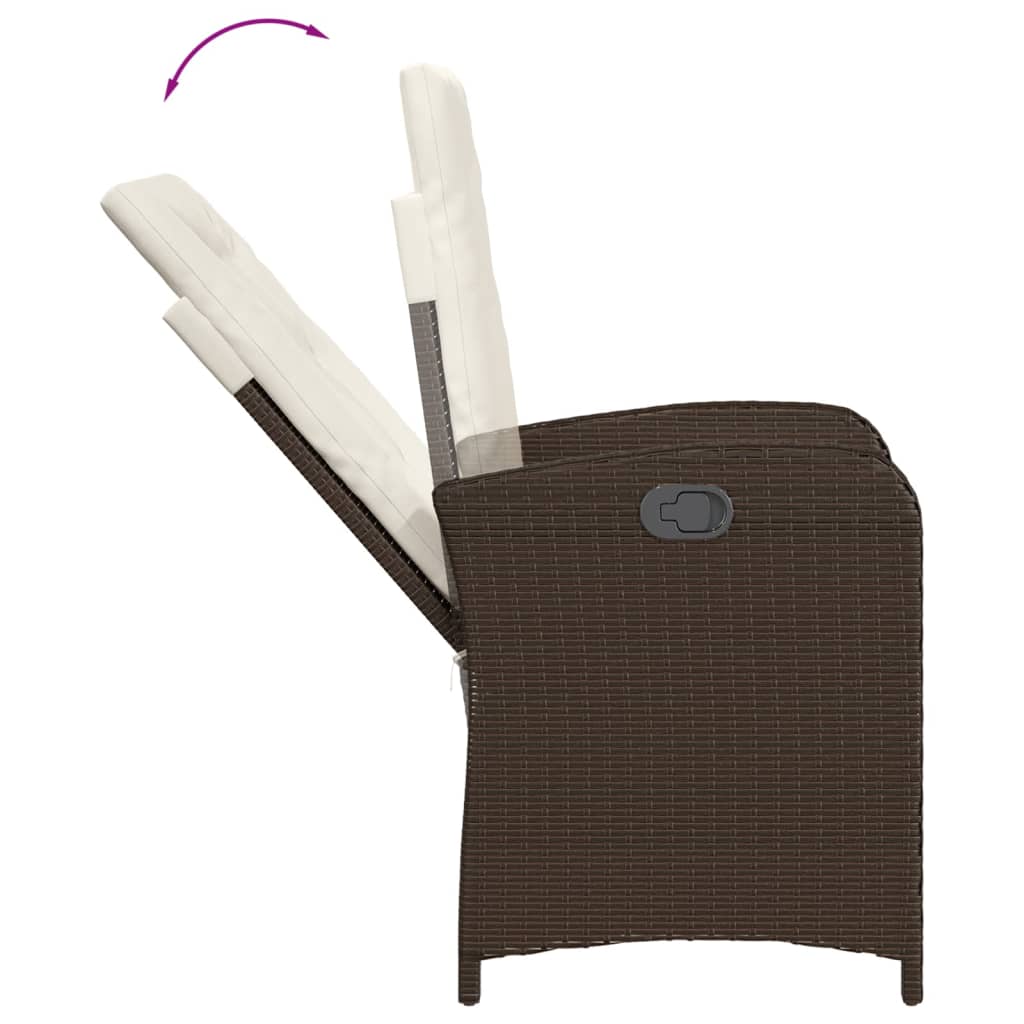 Tuinstoel verstelbaar met kussens poly rattan bruin