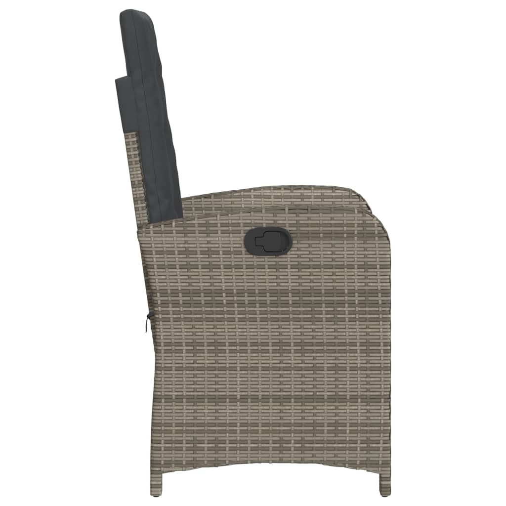 Tuinstoel verstelbaar met kussens poly rattan grijs