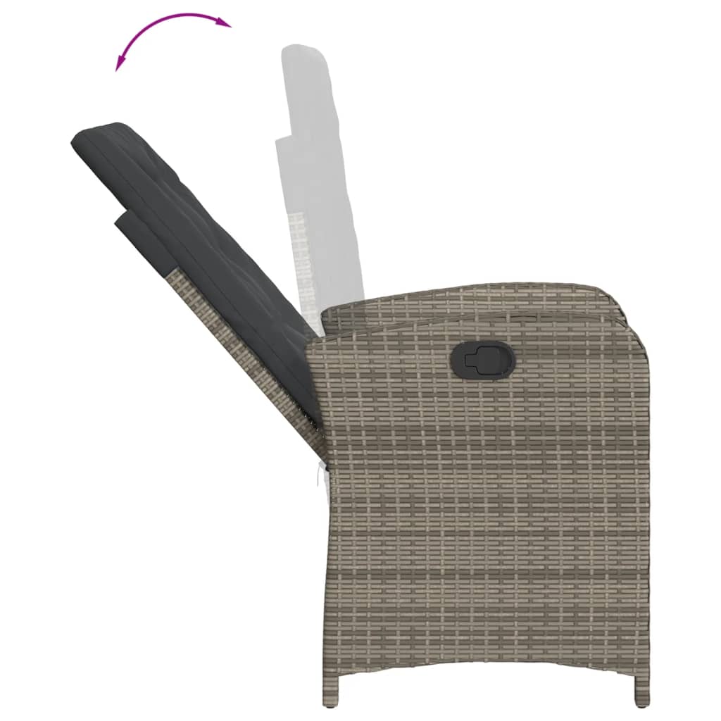 Tuinstoel verstelbaar met kussens poly rattan grijs
