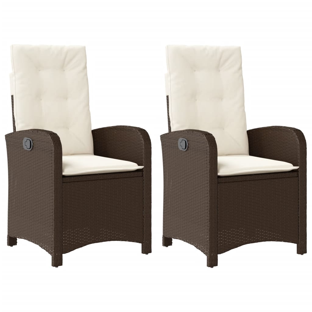 Tuinstoelen 2 st verstelbaar met kussens poly rattan bruin