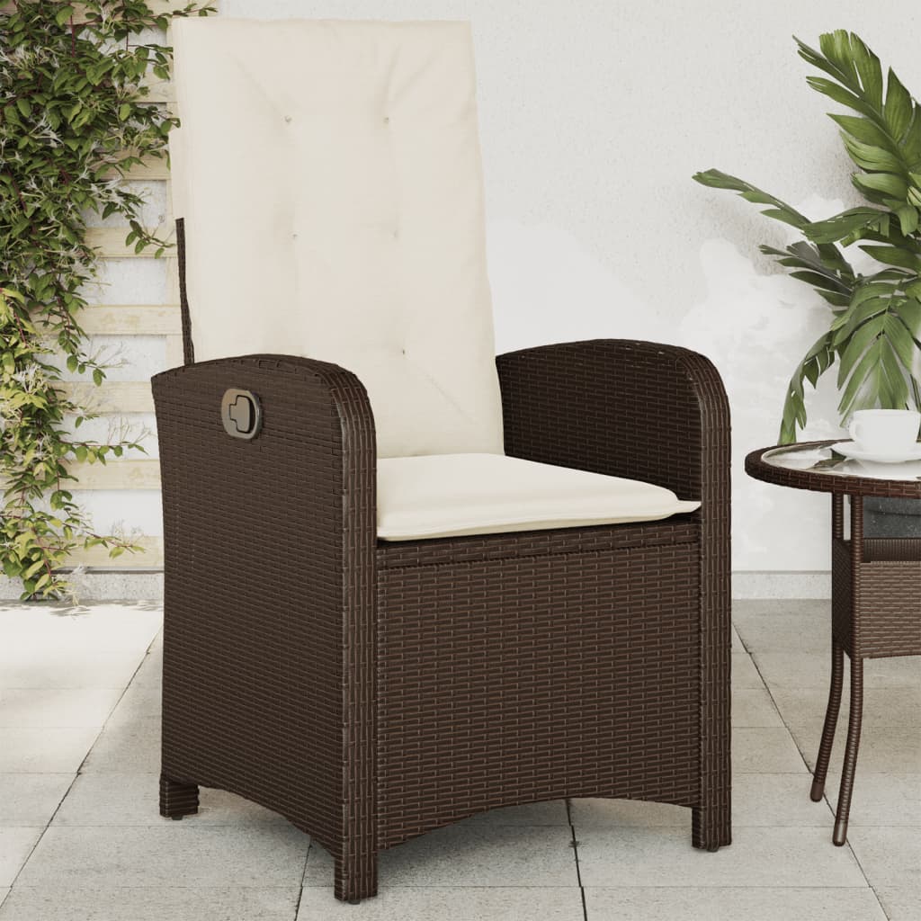Tuinstoelen 2 st verstelbaar met kussens poly rattan bruin