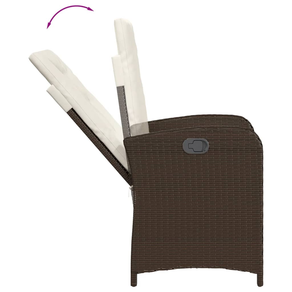 Tuinstoelen 2 st verstelbaar met kussens poly rattan bruin