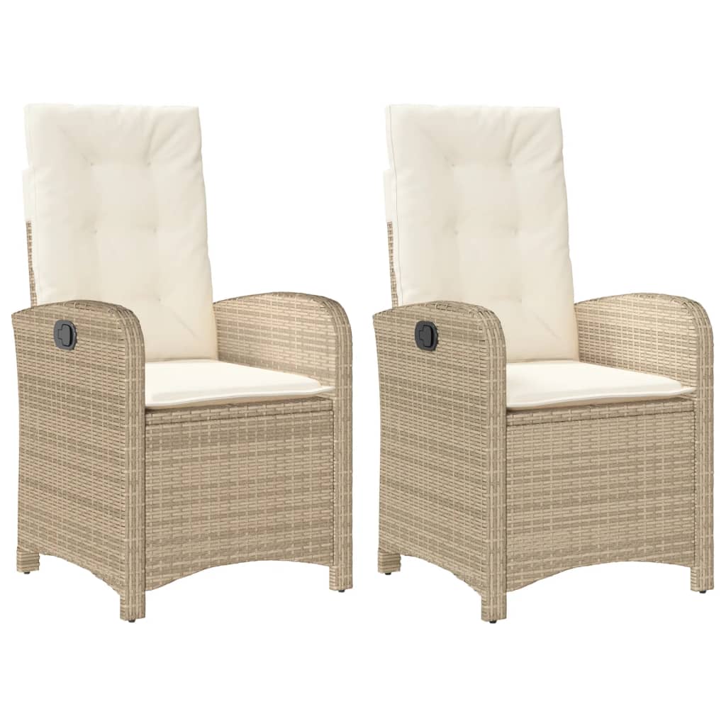Tuinstoelen 2 st verstelbaar met kussens poly rattan beige