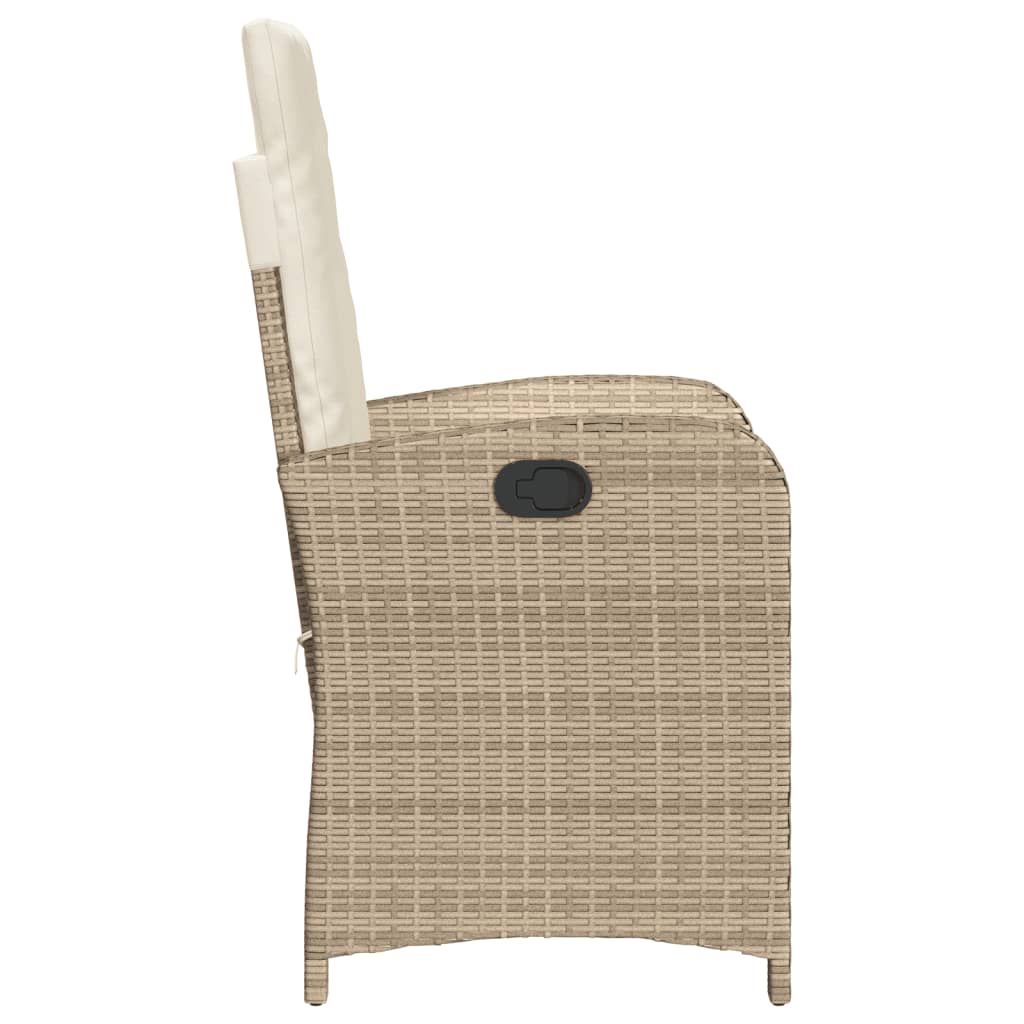 Tuinstoelen 2 st verstelbaar met kussens poly rattan beige
