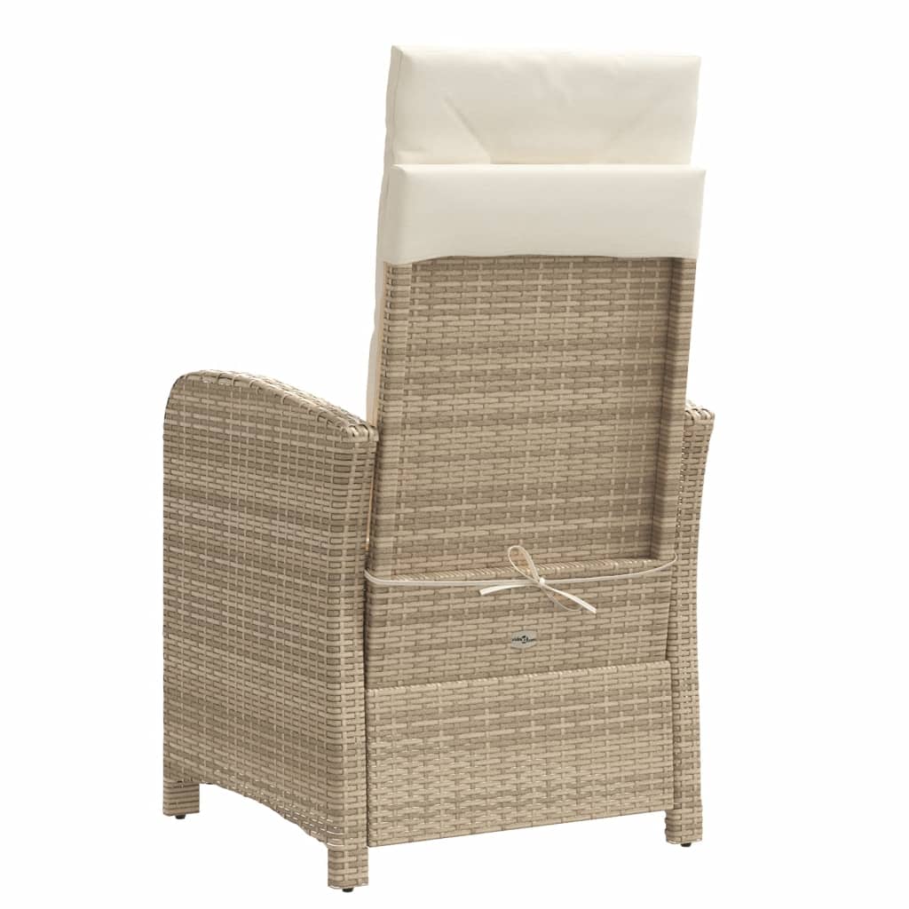 Tuinstoelen 2 st verstelbaar met kussens poly rattan beige