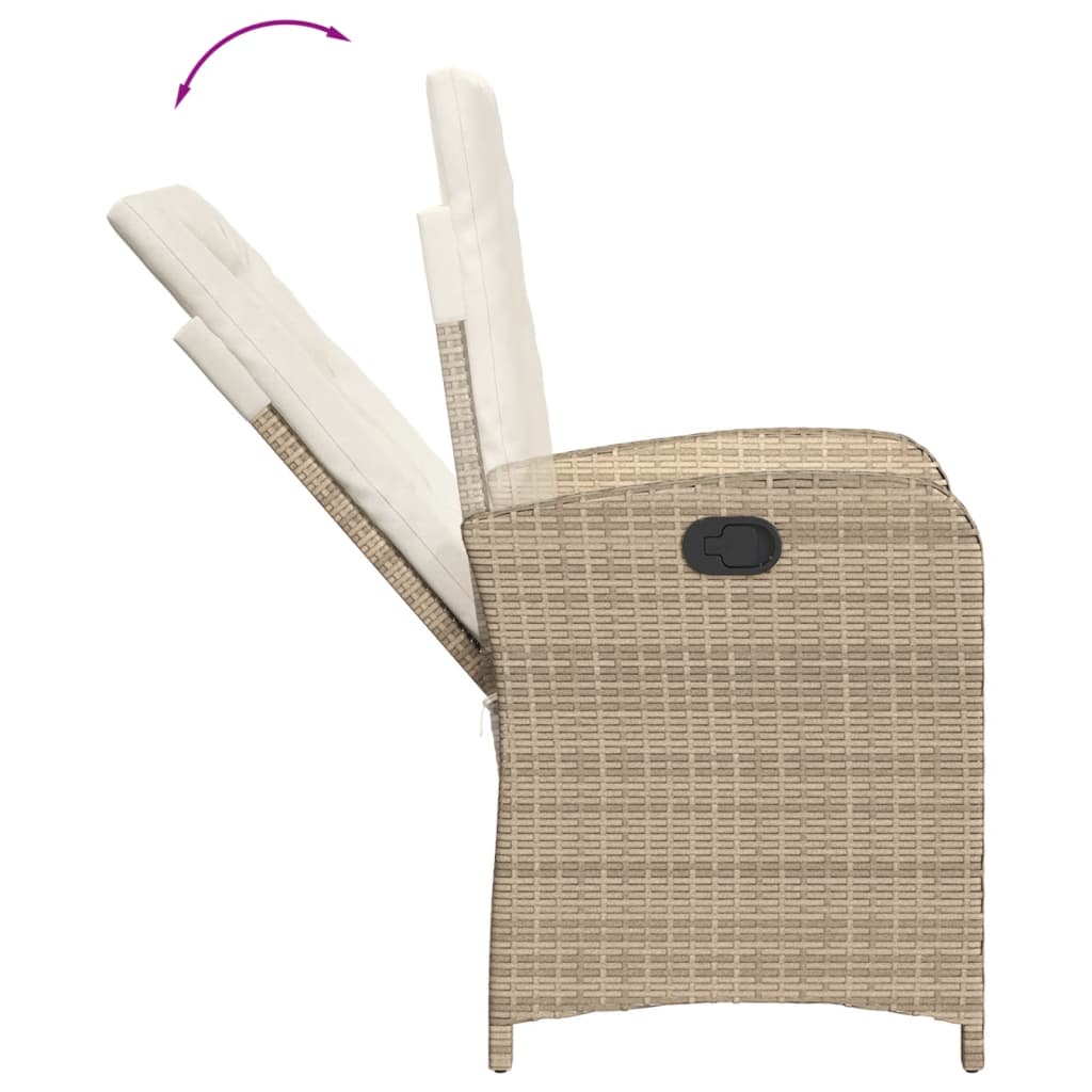 Tuinstoelen 2 st verstelbaar met kussens poly rattan beige
