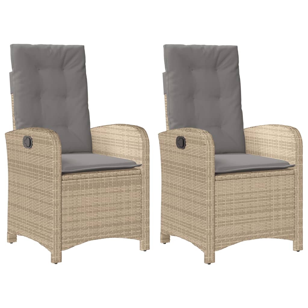 Tuinstoelen 2 st verstelbaar kussens poly rattan gemengd beige