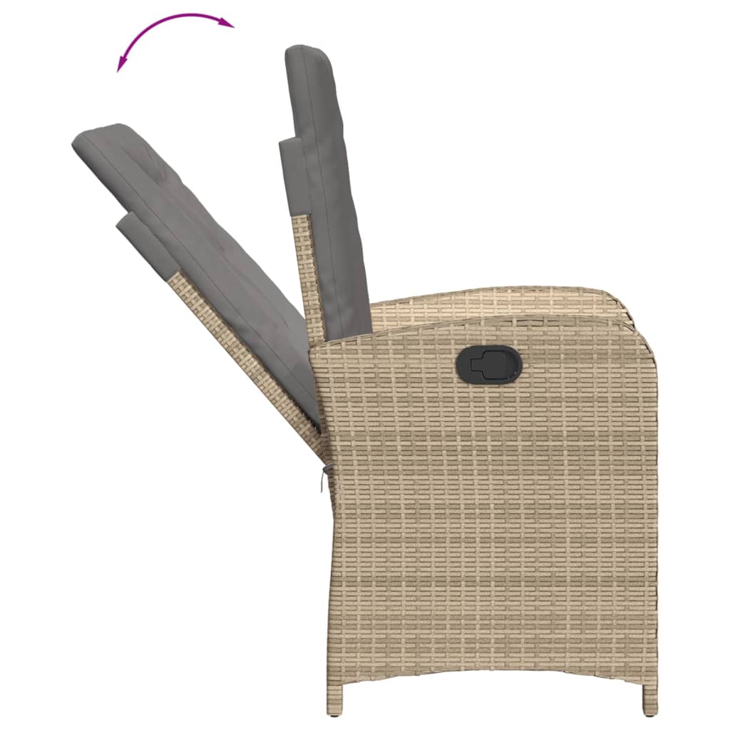 Tuinstoelen 2 st verstelbaar kussens poly rattan gemengd beige