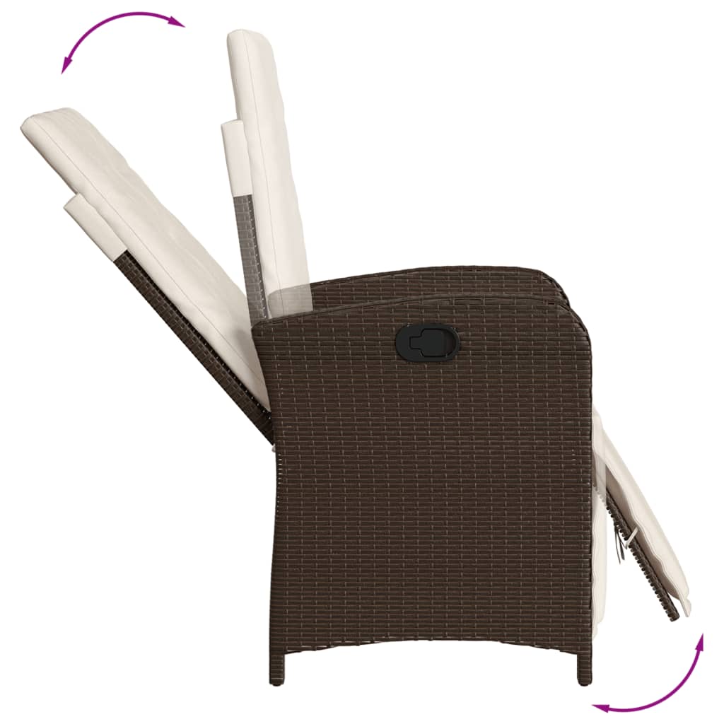 Tuinstoelen 2 st verstelbaar met voetensteun poly rattan bruin