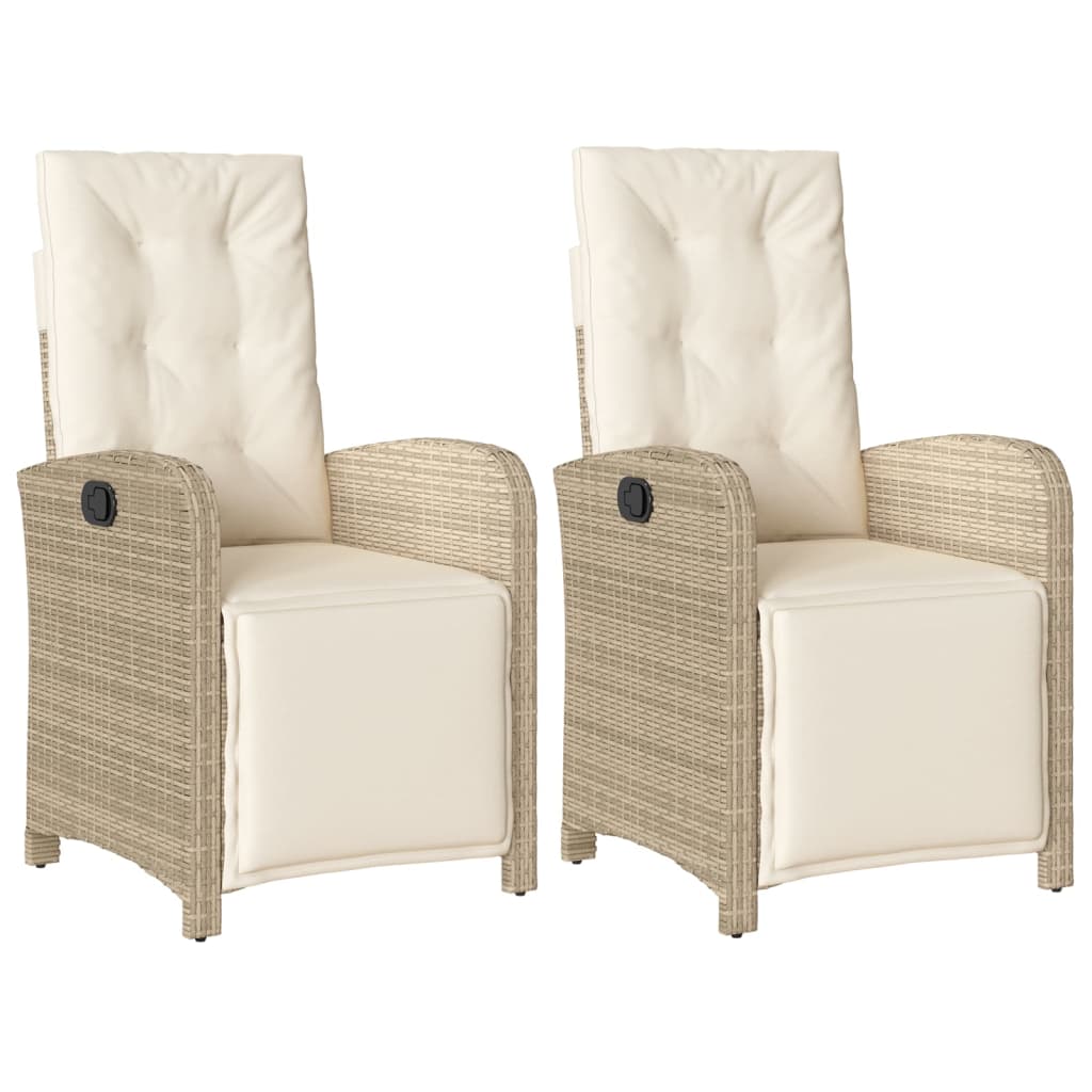 Tuinstoelen 2 st verstelbaar met voetensteun poly rattan beige